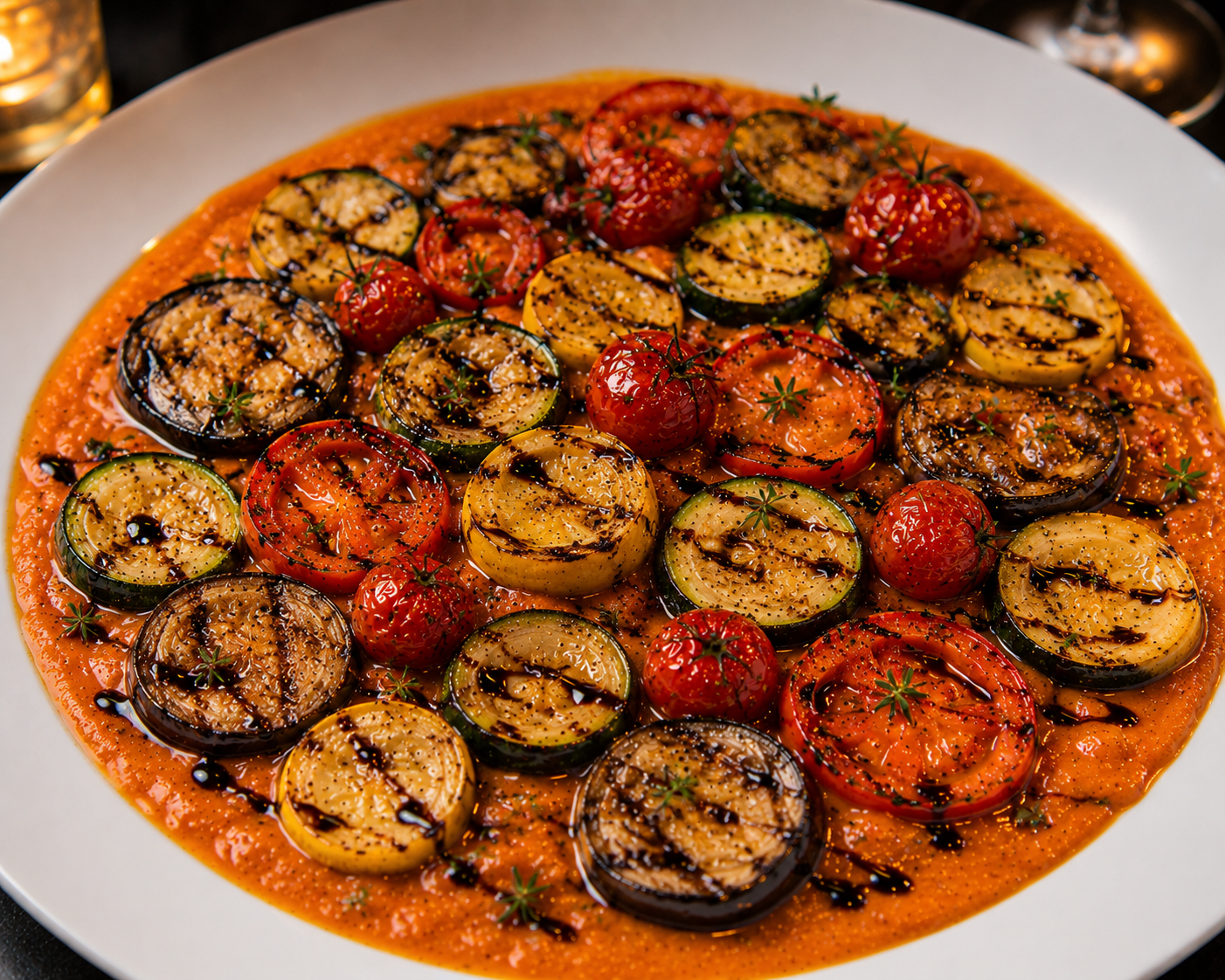 Ratattouille (Grilled Vegetables, Candied Tomatoes, Balsamic Glaze (GF, Vegan))