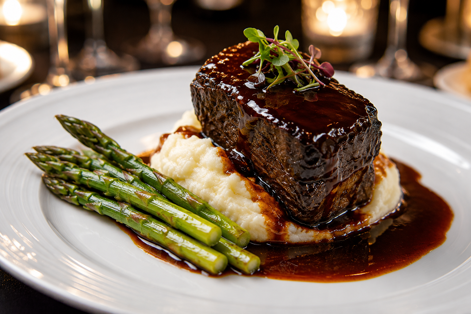 Boneless Short Rib (Horseradish Pomme Puree, Port Glaze, Asparagus (GF))